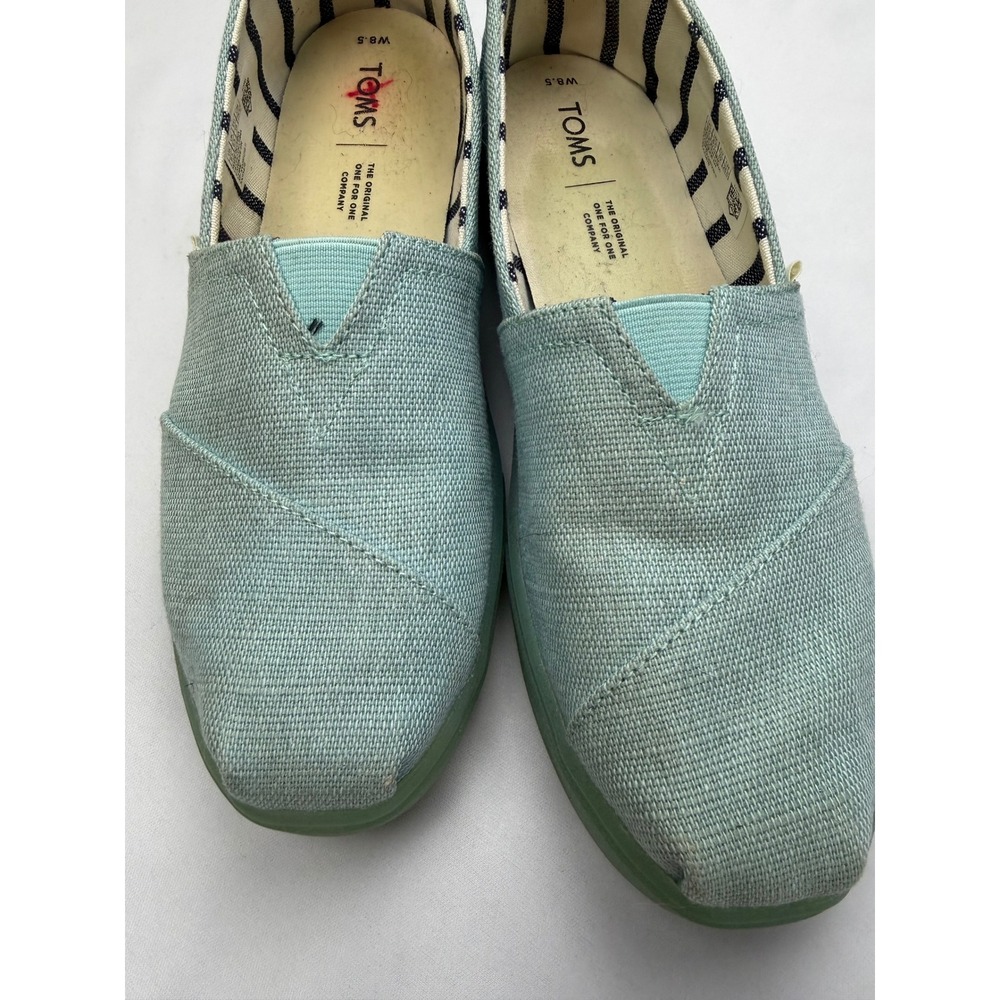 TOMS Classic Alpargata Teal Canvas Slip On Shoes Womens 8.5 Seafoam Green Flats